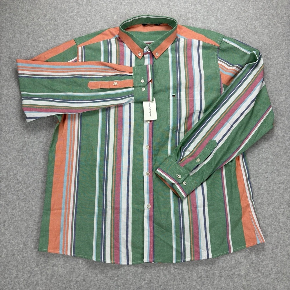 Ouku Button Down Shirt Mens XXL Green Striped Multi Color‎ Long Sleeve Retro NWT
